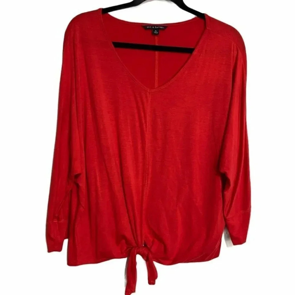 Zac & Rachel Red V Neck Dolman Sleeve Tie Front Top Womens‎ XL